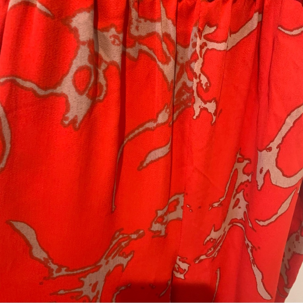 Revolve Karina Grimaldi Red Orange Jumpsuit V neck Patterned Pantsuit Style - Picture 4 of 11